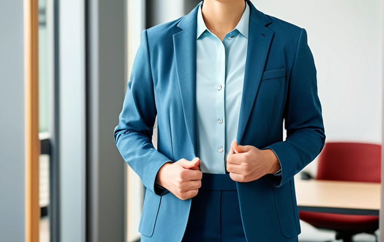 A professional adult, gender-neutral, dressed in a modest business casual outfit, taking a confident step forward in a brightly lit, modern therapy office. The individual has a serene and hopeful expression, conveying a sense of new beginnings and clarity. The background features clean lines and soft, inviting colors. The image should reflect professional photography, high-resolution detail, perfect anatomy, correct proportions, well-formed hands, proper finger count, and natural body proportions. This is safe for work, appropriate content, fully clothed, and professional dress.