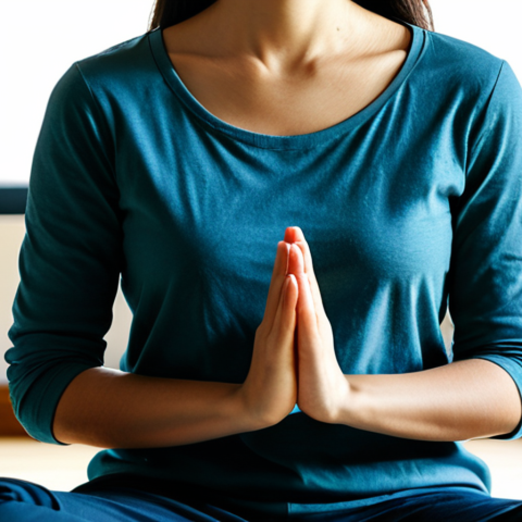 A serene person, fully clothed in modest, comfortable casual wear, seated calmly in a sunlit, peaceful home environment. Their posture is relaxed, with one hand gently resting on their abdomen, illustrating a focus on deep, diaphragmatic breathing. The setting is softly lit, clean, and uncluttered, suggesting a tranquil space for mindfulness. This image conveys inner peace and control. Perfect anatomy, correct proportions, natural pose, well-formed hands, proper finger count, natural body proportions, safe for work, appropriate content, fully clothed, modest, professional photography, high quality.