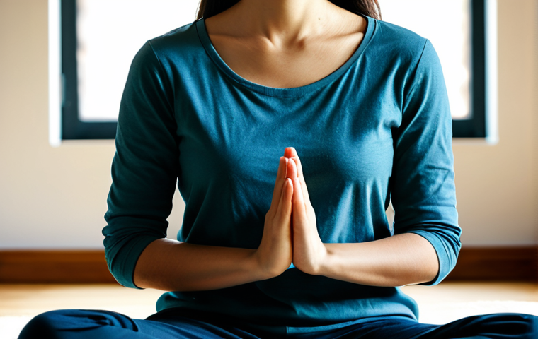 A serene person, fully clothed in modest, comfortable casual wear, seated calmly in a sunlit, peaceful home environment. Their posture is relaxed, with one hand gently resting on their abdomen, illustrating a focus on deep, diaphragmatic breathing. The setting is softly lit, clean, and uncluttered, suggesting a tranquil space for mindfulness. This image conveys inner peace and control. Perfect anatomy, correct proportions, natural pose, well-formed hands, proper finger count, natural body proportions, safe for work, appropriate content, fully clothed, modest, professional photography, high quality.