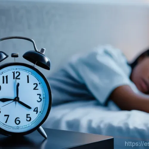 Home 27 스트레스성 불면증 관리법 - **A person lying awake in a dimly lit bedroom at night.** The individual is on their back in bed, ey...