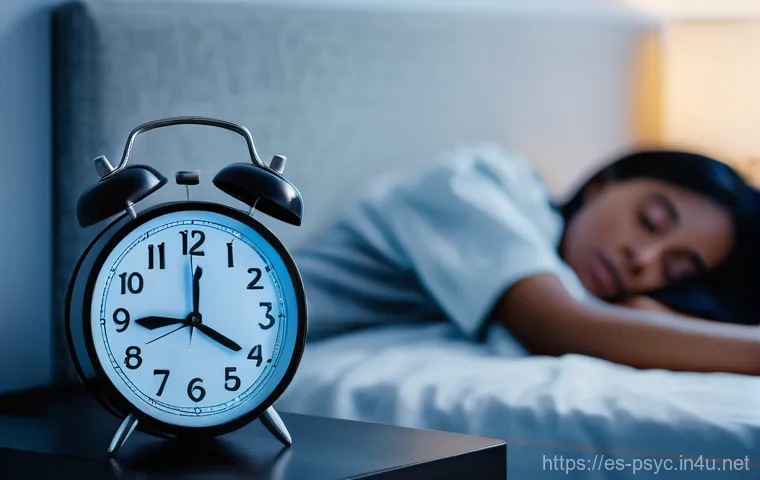 스트레스성 불면증 관리법 - **A person lying awake in a dimly lit bedroom at night.** The individual is on their back in bed, ey...